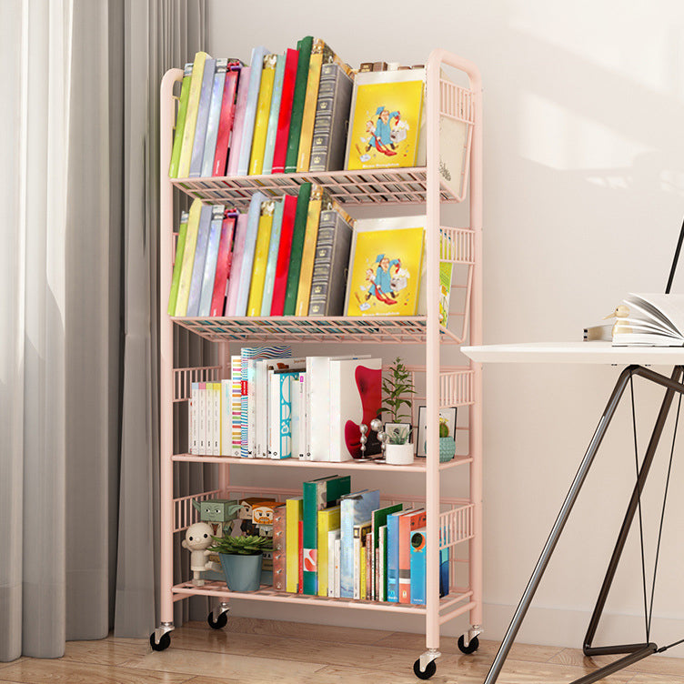 Contemporary Style Metal Bookcase Wheel Bookshelf for Office