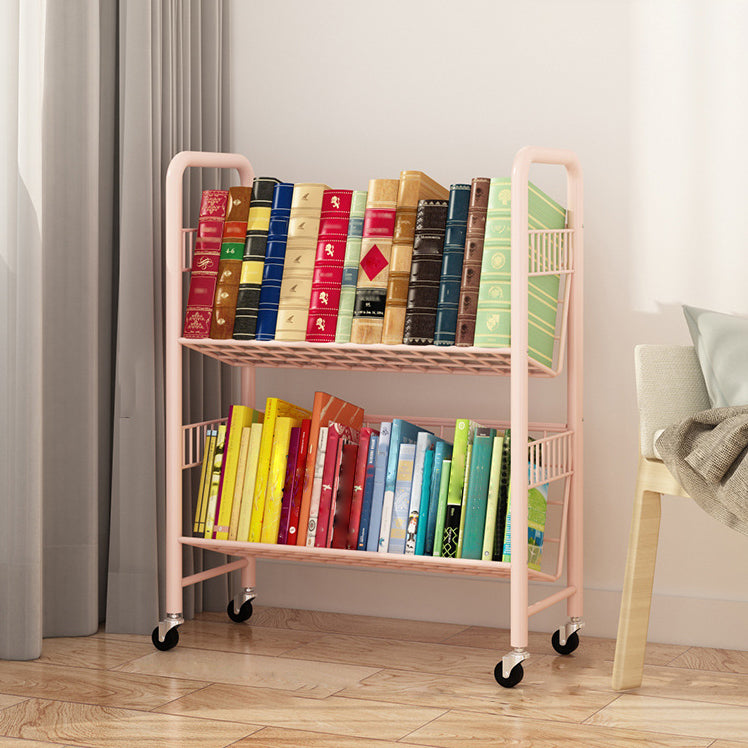 Contemporary Style Metal Bookcase Wheel Bookshelf for Office
