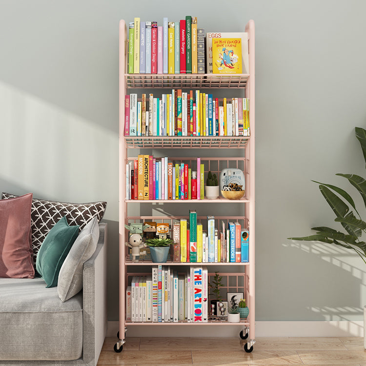 Contemporary Style Metal Bookcase Wheel Bookshelf for Office