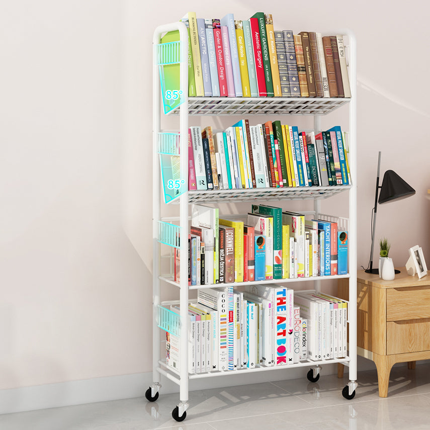 Contemporary Style Metal Bookcase Wheel Bookshelf for Office
