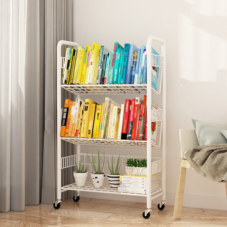 Contemporary Style Metal Bookcase Wheel Bookshelf for Office