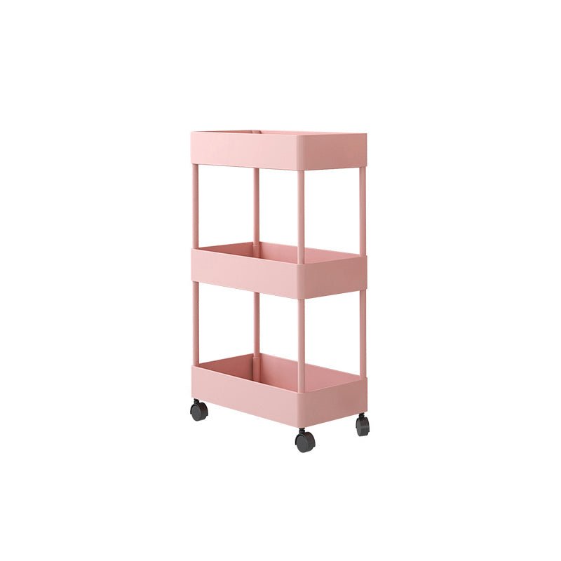 Contemporary Plastic Geometric Bookcase Open Back Bookshelf with Wheels