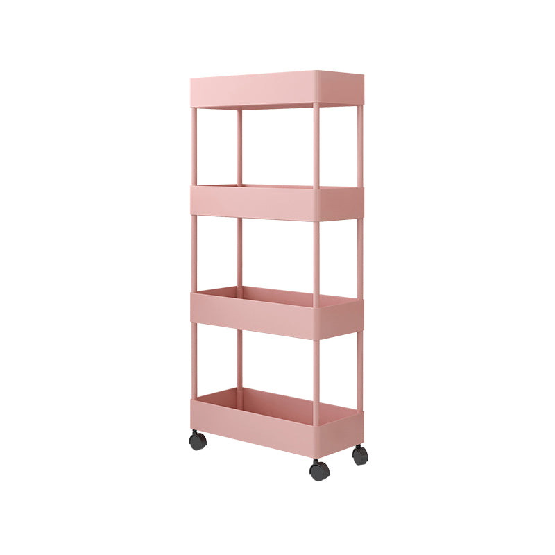 Contemporary Plastic Geometric Bookcase Open Back Bookshelf with Wheels