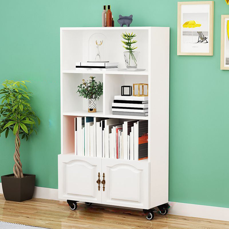 Contemporary Standard Bookcase Vertical Closed Back Bookshelf with Wheels