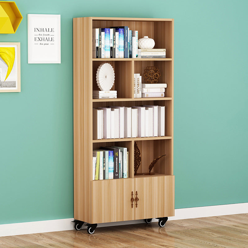 Contemporary Standard Bookcase Vertical Closed Back Bookshelf with Wheels