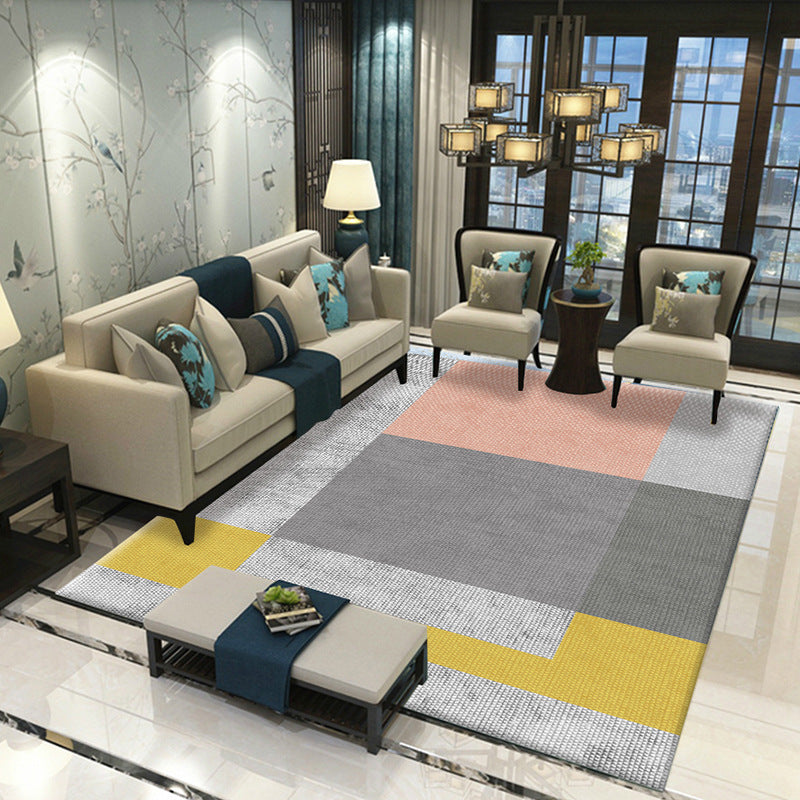 Pink Color Piece Rug Polyester Graphic Indoor Rug Stain Resistant Rug for Drawing Room