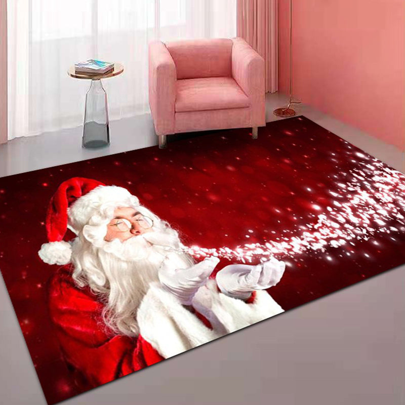 Red Modern Rug Polyester Christmas Indoor Rug Washable Rug for Home Decor