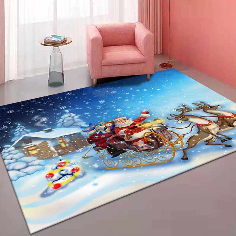Red Modern Rug Polyester Christmas Indoor Rug Washable Rug for Home Decor