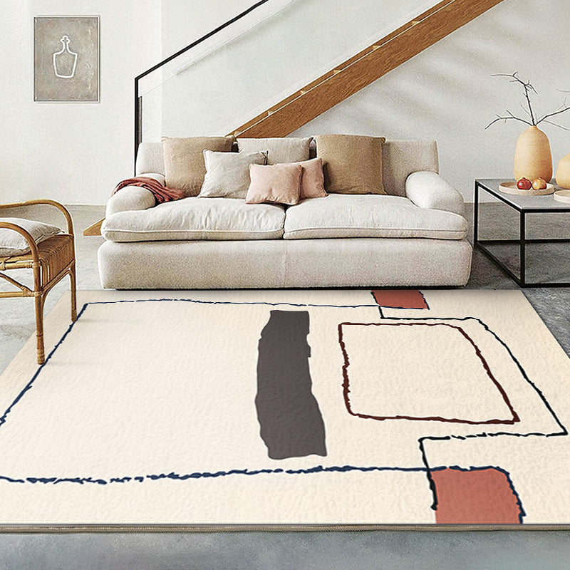 Beige Abstract Line Rug Polyester Simple Rug Washable Rug for Living Room