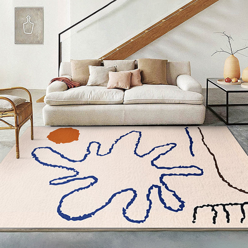 Beige Abstract Line Rug Polyester Simple Rug Washable Rug for Living Room