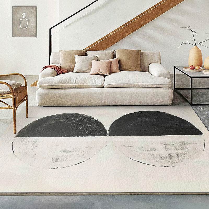 Beige Abstract Line Rug Polyester Simple Rug Washable Rug for Living Room
