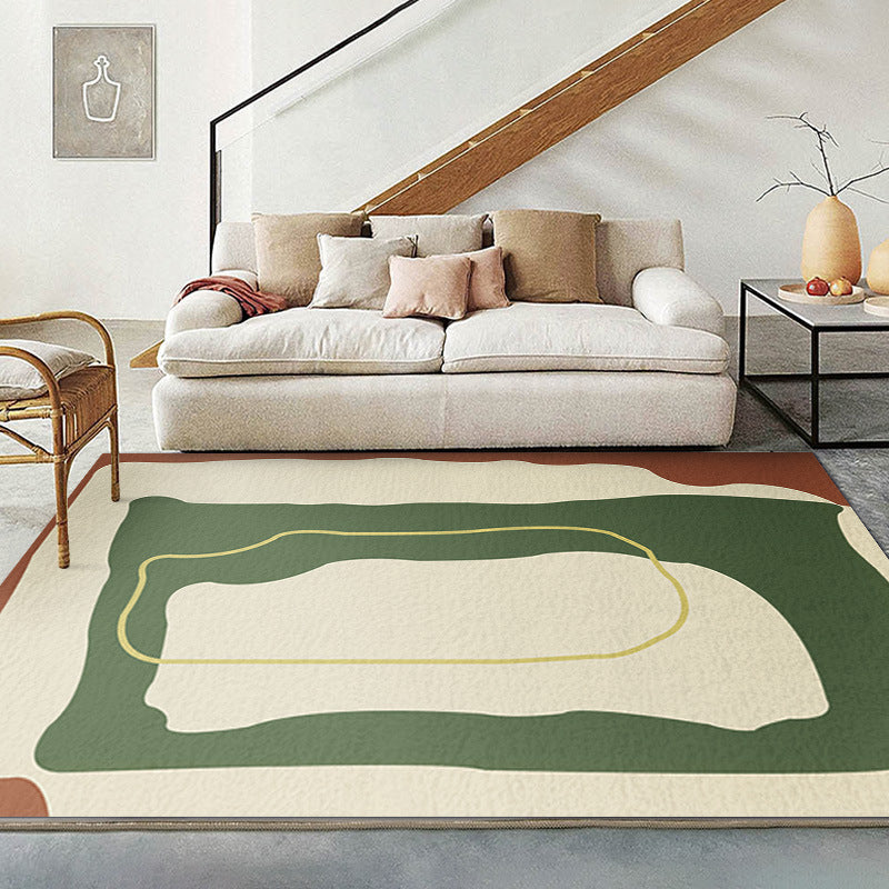 Beige Abstract Line Rug Polyester Simple Rug Washable Rug for Living Room