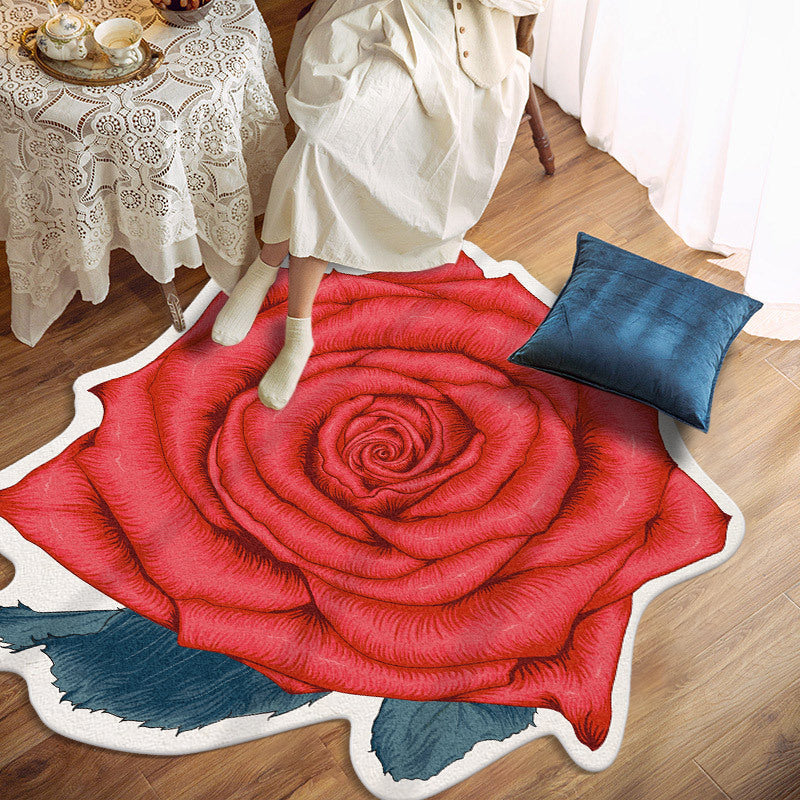Red Flower Carpet Polyester Simple Carpet Stain Resistant Carpet for Living Room
