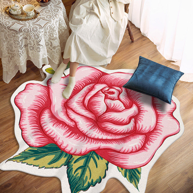 Red Flower Carpet Polyester Simple Carpet Stain Resistant Carpet for Living Room