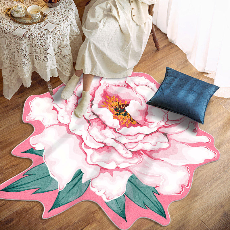 Red Flower Carpet Polyester Simple Carpet Stain Resistant Carpet for Living Room