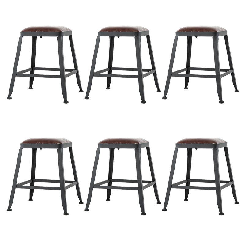 Industrial Armless Counter Stool Iron Milk Tea Shop Bar Stool with Cushion and Pedal