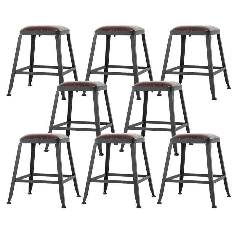 Industrial Armless Counter Stool Iron Milk Tea Shop Bar Stool with Cushion and Pedal