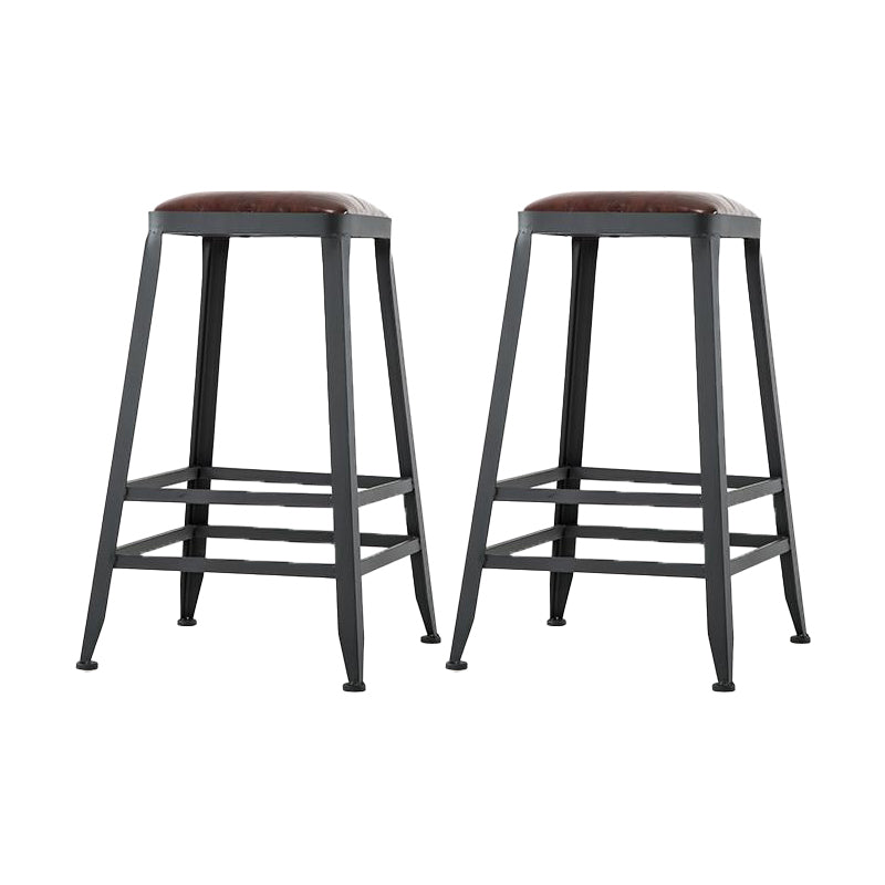 Industrial Armless Counter Stool Iron Milk Tea Shop Bar Stool with Cushion and Pedal