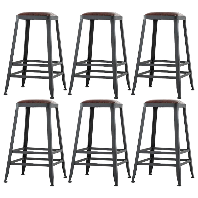 Industrial Armless Counter Stool Iron Milk Tea Shop Bar Stool with Cushion and Pedal