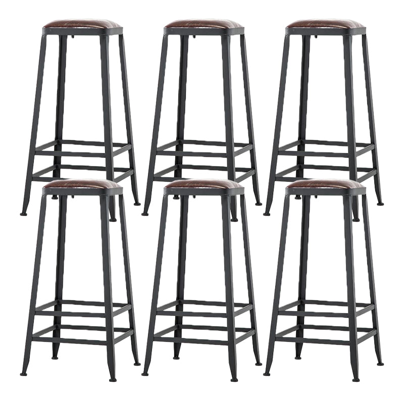 Industrial Armless Counter Stool Iron Milk Tea Shop Bar Stool with Cushion and Pedal