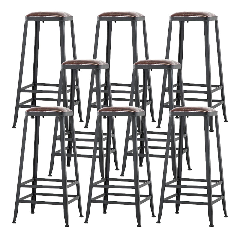 Industrial Armless Counter Stool Iron Milk Tea Shop Bar Stool with Cushion and Pedal