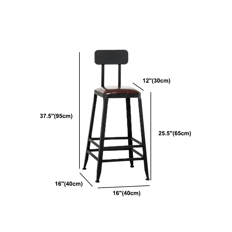 Industrial Armless Counter Stool Iron Milk Tea Shop Bar Stool with Cushion and Pedal