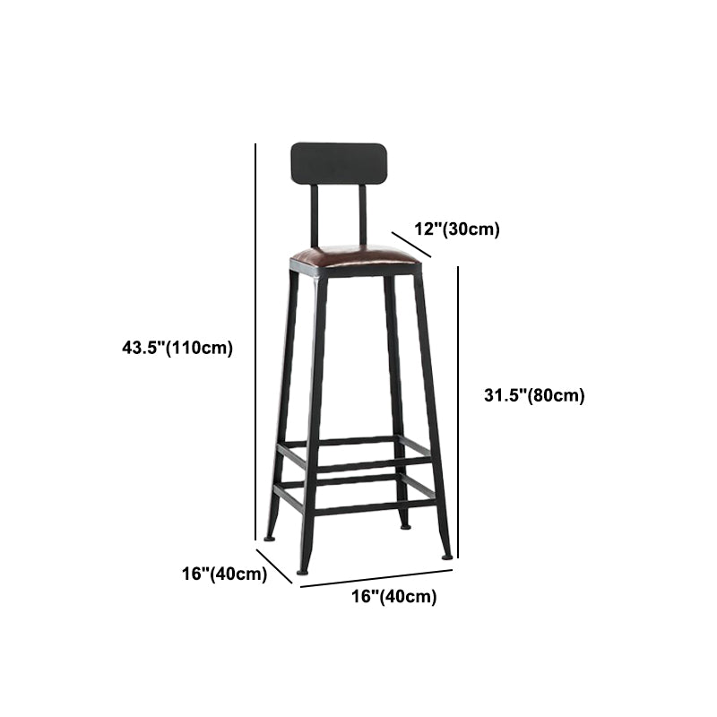 Industrial Armless Counter Stool Iron Milk Tea Shop Bar Stool with Cushion and Pedal