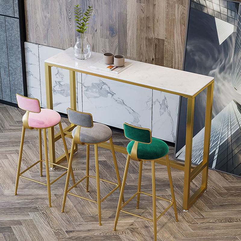 Nordic Backrest Armless Counter Stool Iron Cafe Bar Stool with Velvet Cushion and Pedal