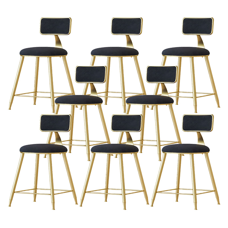 Nordic Backrest Armless Counter Stool Iron Cafe Bar Stool with Velvet Cushion and Pedal