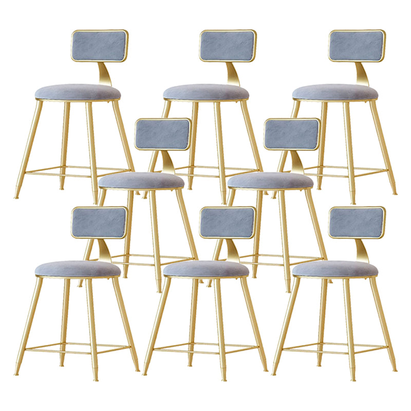 Nordic Backrest Armless Counter Stool Iron Cafe Bar Stool with Velvet Cushion and Pedal