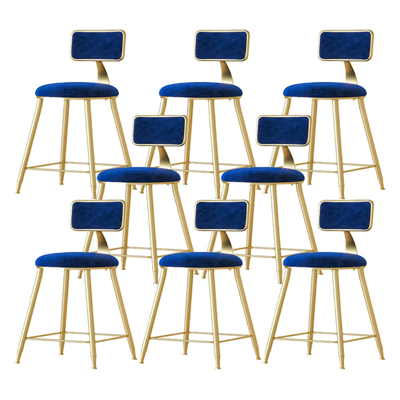 Nordic Backrest Armless Counter Stool Iron Cafe Bar Stool with Velvet Cushion and Pedal