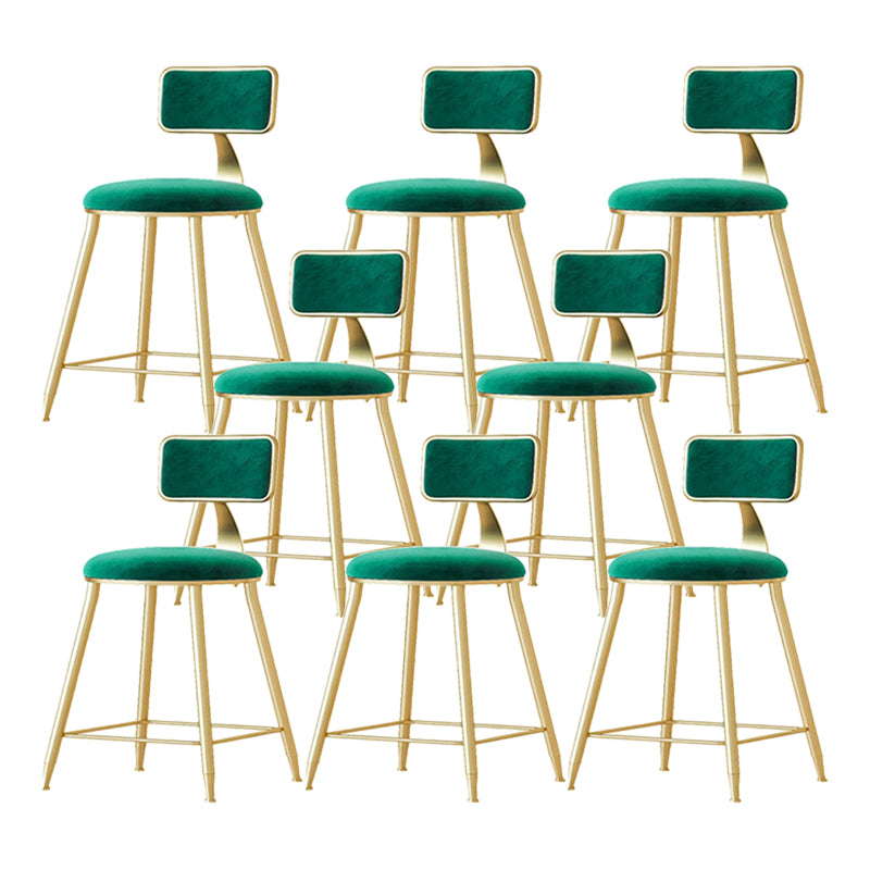 Nordic Backrest Armless Counter Stool Iron Cafe Bar Stool with Velvet Cushion and Pedal