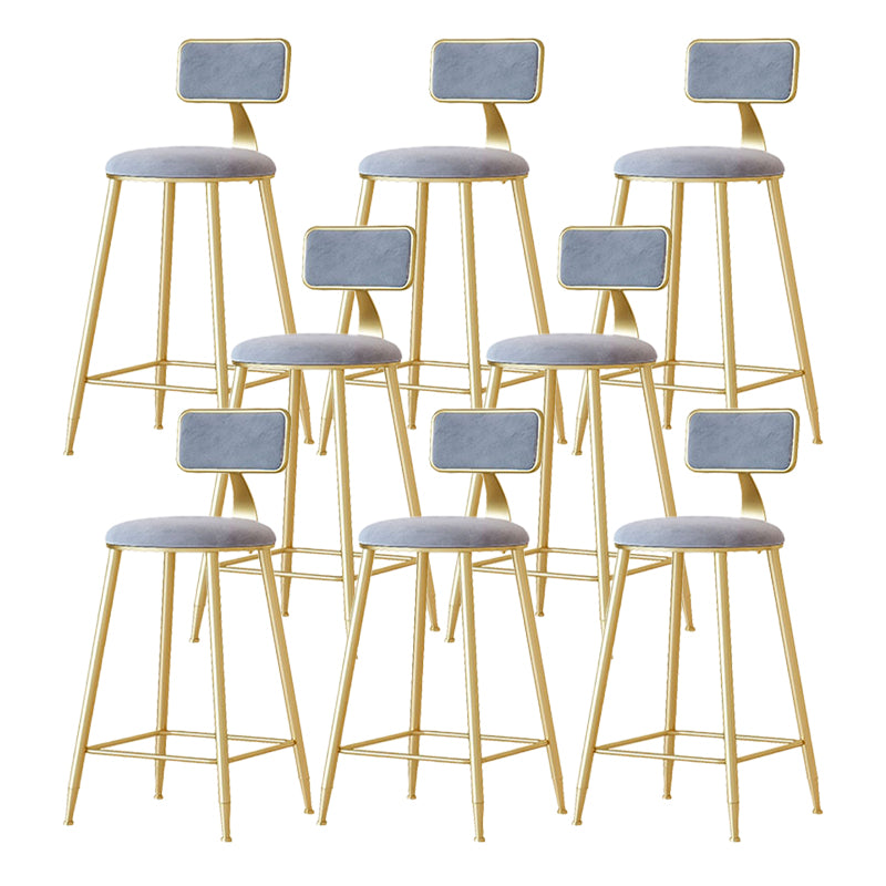 Nordic Backrest Armless Counter Stool Iron Cafe Bar Stool with Velvet Cushion and Pedal