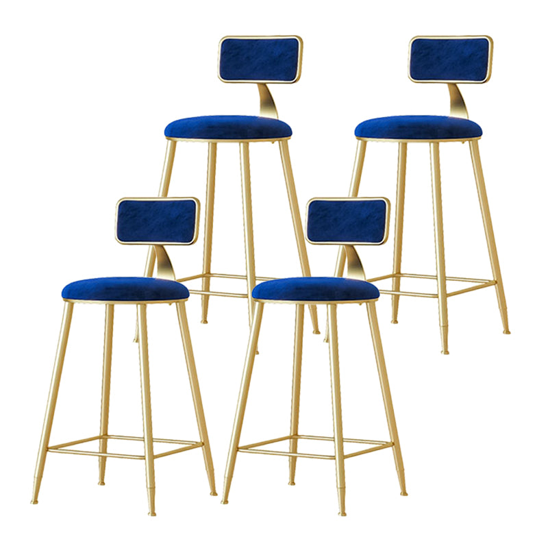 Nordic Backrest Armless Counter Stool Iron Cafe Bar Stool with Velvet Cushion and Pedal
