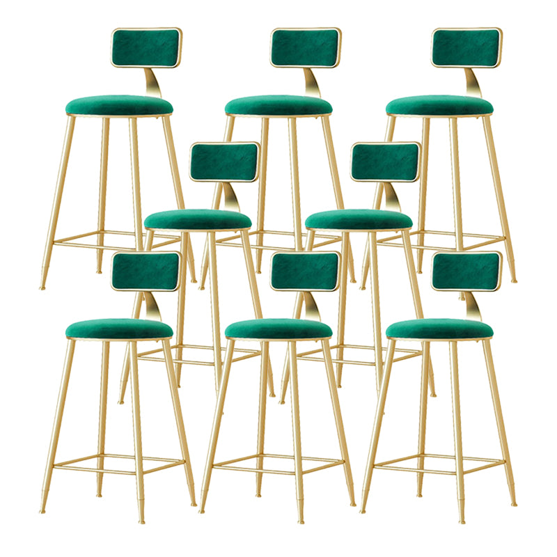 Nordic Backrest Armless Counter Stool Iron Cafe Bar Stool with Velvet Cushion and Pedal