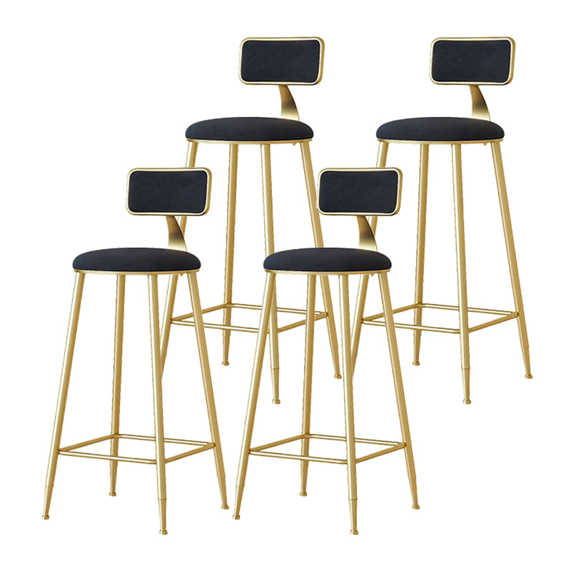 Nordic Backrest Armless Counter Stool Iron Cafe Bar Stool with Velvet Cushion and Pedal