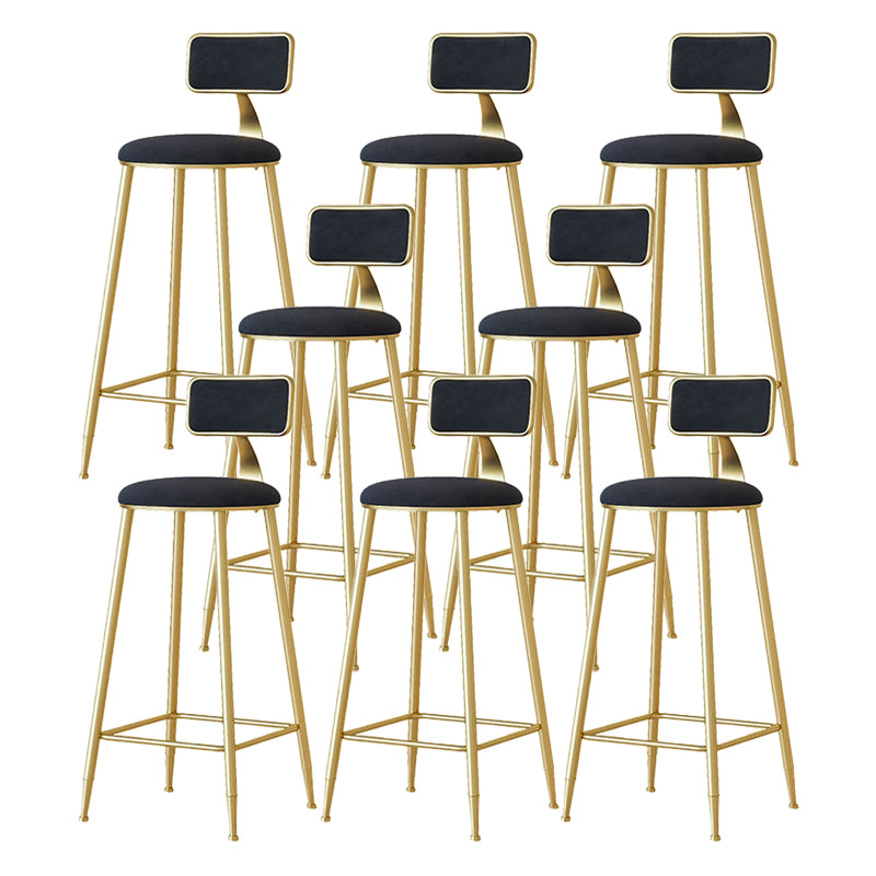 Nordic Backrest Armless Counter Stool Iron Cafe Bar Stool with Velvet Cushion and Pedal