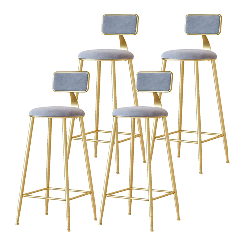 Nordic Backrest Armless Counter Stool Iron Cafe Bar Stool with Velvet Cushion and Pedal