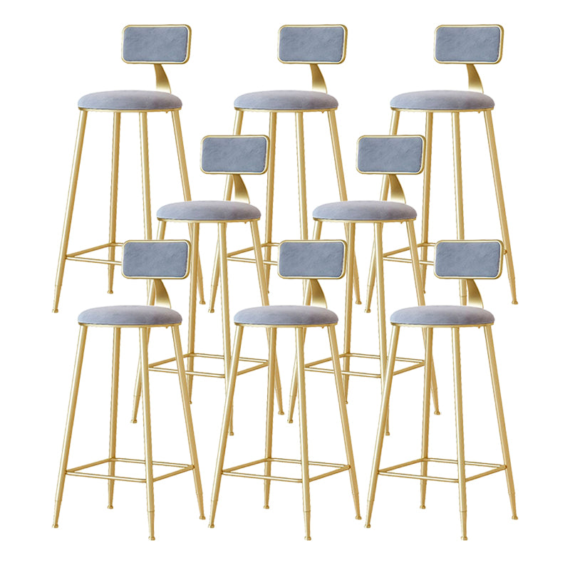 Nordic Backrest Armless Counter Stool Iron Cafe Bar Stool with Velvet Cushion and Pedal