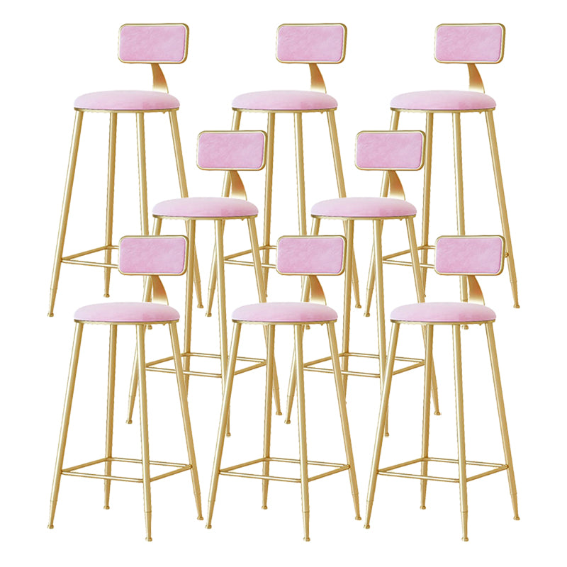 Nordic Backrest Armless Counter Stool Iron Cafe Bar Stool with Velvet Cushion and Pedal