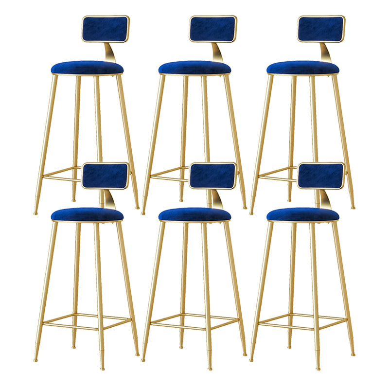Nordic Backrest Armless Counter Stool Iron Cafe Bar Stool with Velvet Cushion and Pedal