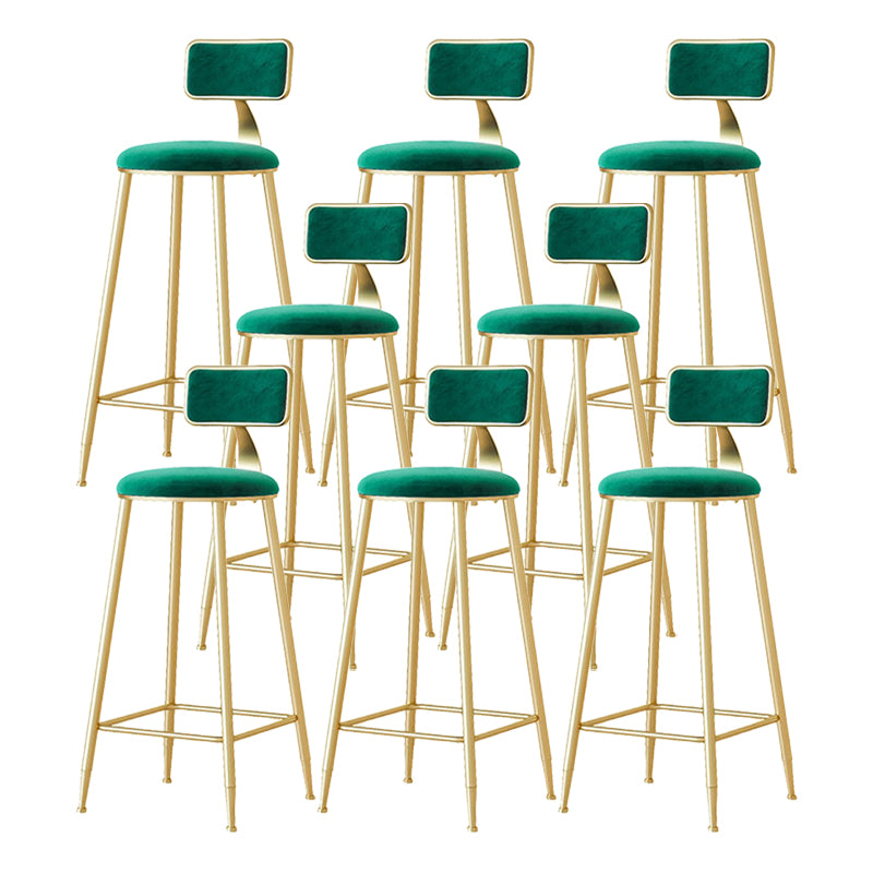 Nordic Backrest Armless Counter Stool Iron Cafe Bar Stool with Velvet Cushion and Pedal