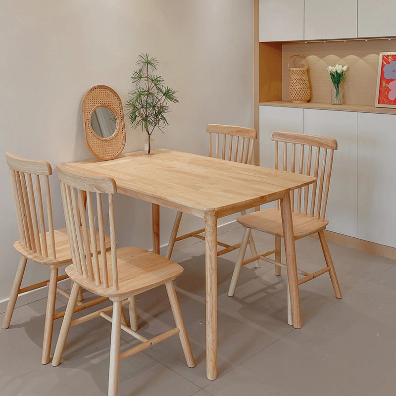 Minimalist Rubberwood Table and Chair Set 1/2/5/7 Pieces Rectangular Dining Table Set