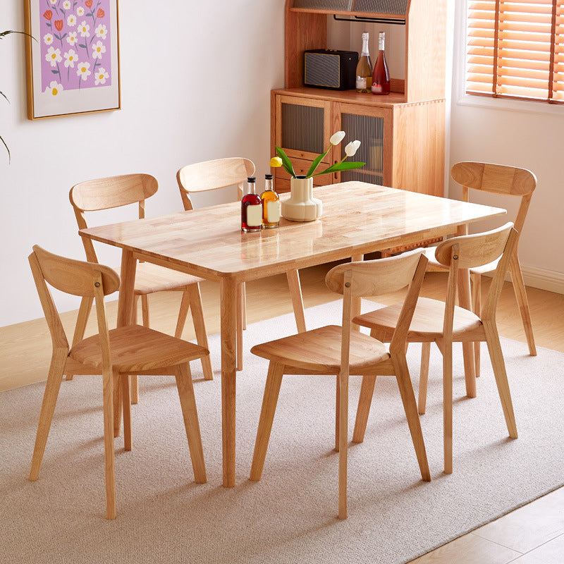 Minimalist Rubberwood Table and Chair Set 1/2/5/7 Pieces Rectangular Dining Table Set