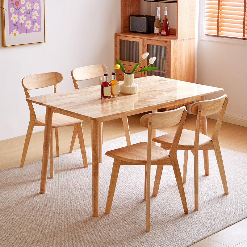 Minimalist Rubberwood Table and Chair Set 1/2/5/7 Pieces Rectangular Dining Table Set