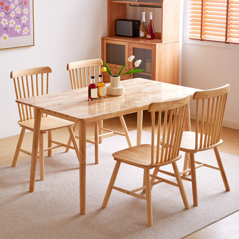 Minimalist Rubberwood Table and Chair Set 1/2/5/7 Pieces Rectangular Dining Table Set