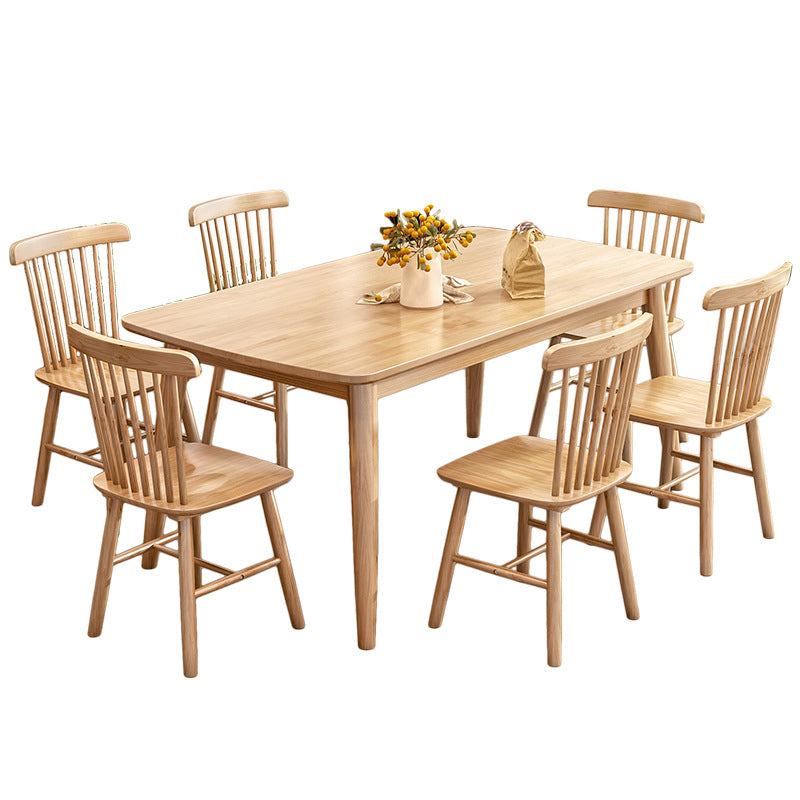 Minimalist Rubberwood Table and Chair Set 1/2/5/7 Pieces Rectangular Dining Table Set