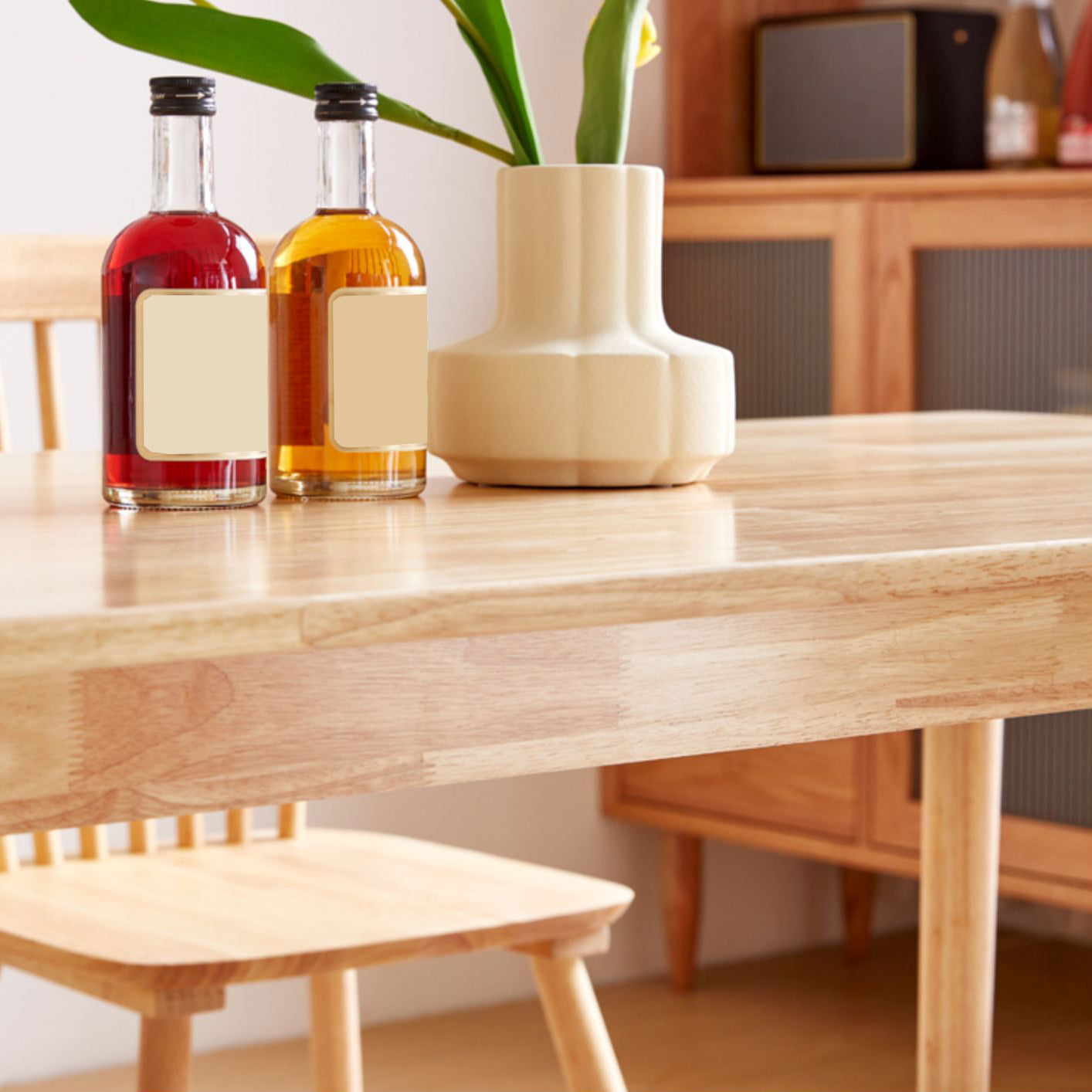 Minimalist Rubberwood Table and Chair Set 1/2/5/7 Pieces Rectangular Dining Table Set