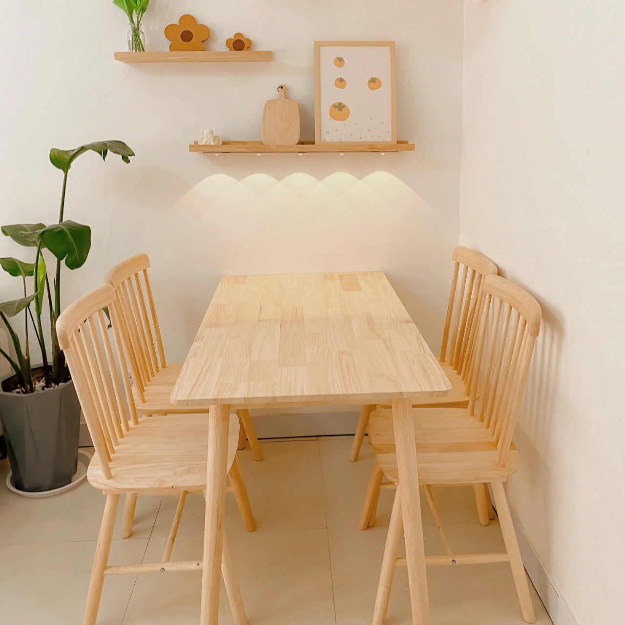 Minimalist Rubberwood Table and Chair Set 1/2/5/7 Pieces Rectangular Dining Table Set