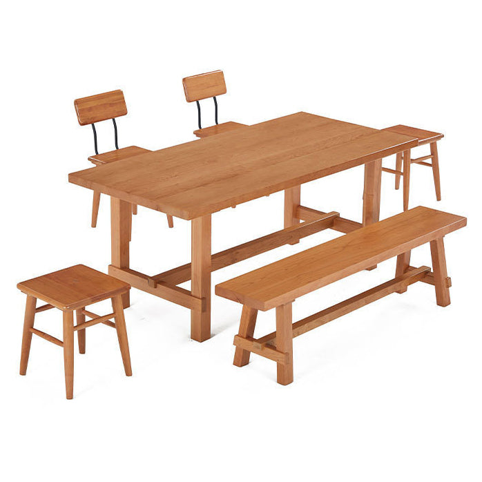 Contemporary Trestle Base Dining Table Rectangle Solid Wood Table
